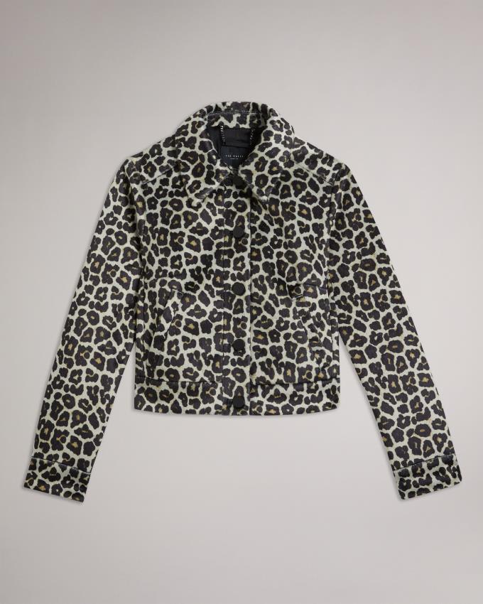 Veste Ted Baker Cropped Leopard Print Noir Femme | OTD-65557357